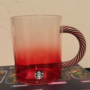 Starbucks Festive Red Gradient Mug with Striped Handle